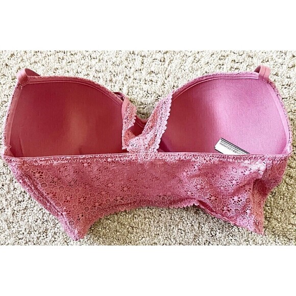 Victorias Secret Long Line Bra Size 32D Rose Pink Padded No Wire Pullover Body - Picture 5 of 8